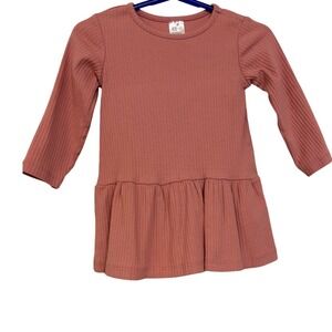 H&M Cotton Knit Dress Long Sleeve Peplum Hem Pink 9 Month Preowned Cute Cozy EUC